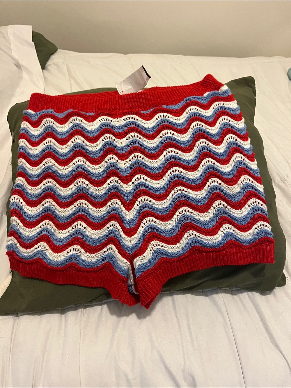 Madden Girl Red, White & Blue Wave Knit High-Waist Shorts